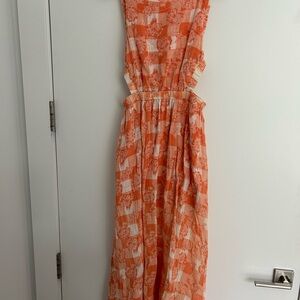 Orange and White Checkered Maxi Dress